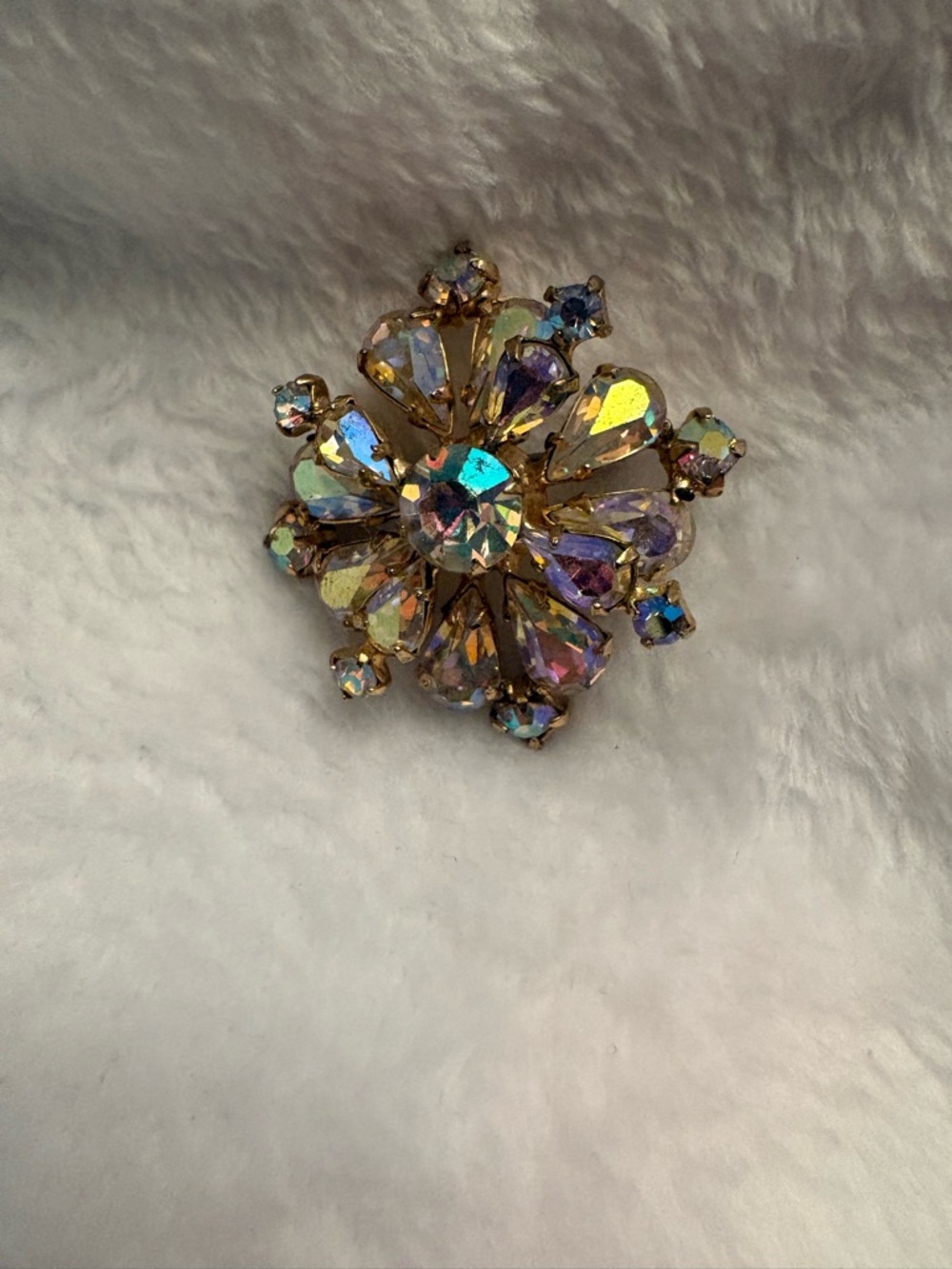 Aurora Crystal Floral Brooch - Iridescent Gold-Tone